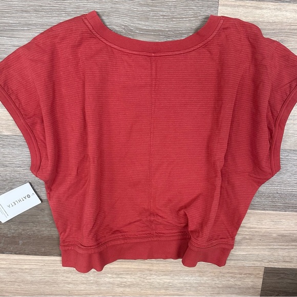 Athleta NWT Large Shirred Tee Ribbed Women's Rust Red Crop Top - Picture 4 of 6